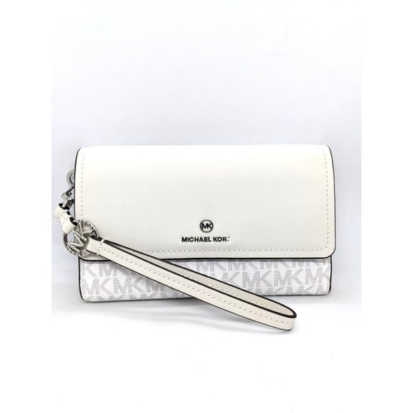 MICHAEL KORS Jet Set Signature logo faux-leather phone wallet wristlet- WHITE - Picture 1 of 9